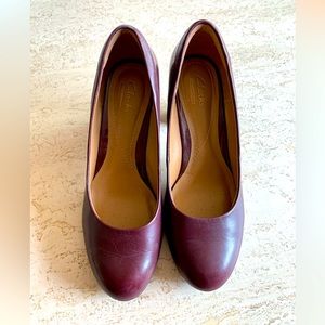 Clarks Collection Burgunday High Heels, Leather & Patent Leather, Office Shoe